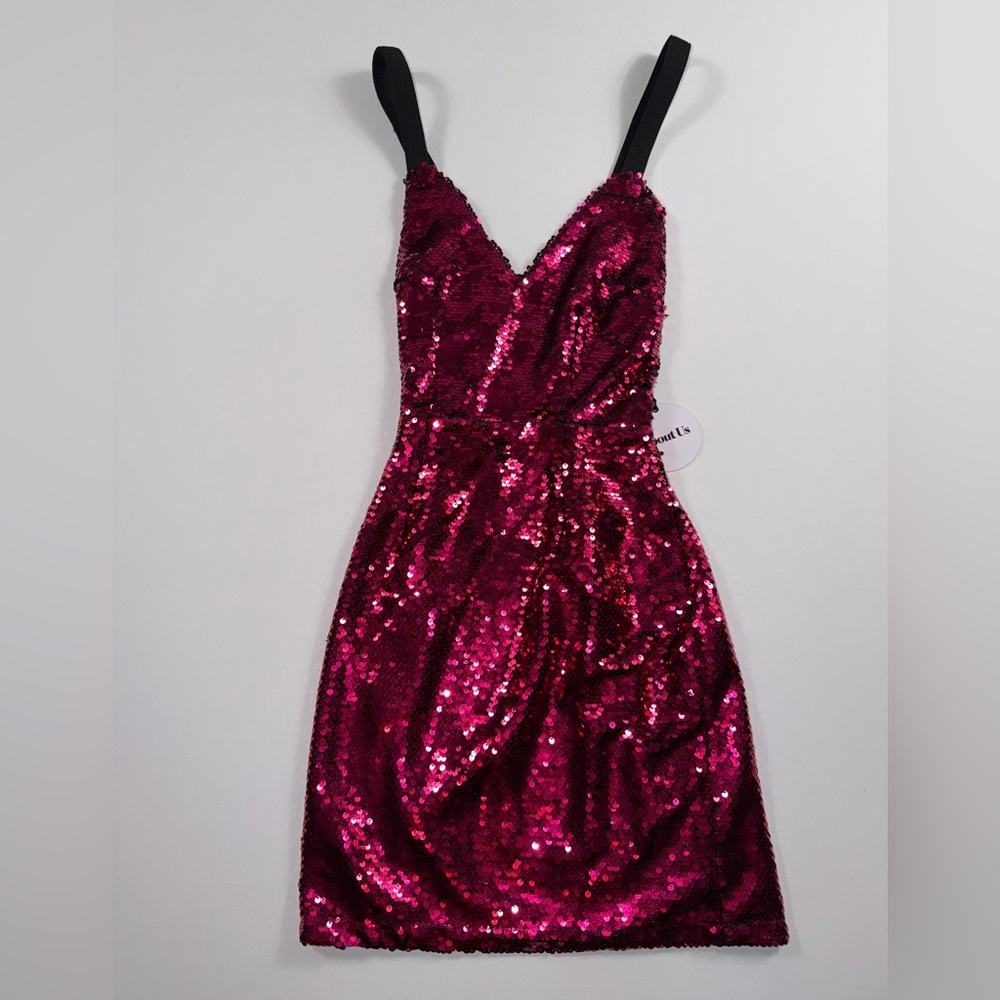 About Us Magenta Pink Sequin Mini Dress XXS – Y2K Glam | Party | Holiday | NWT